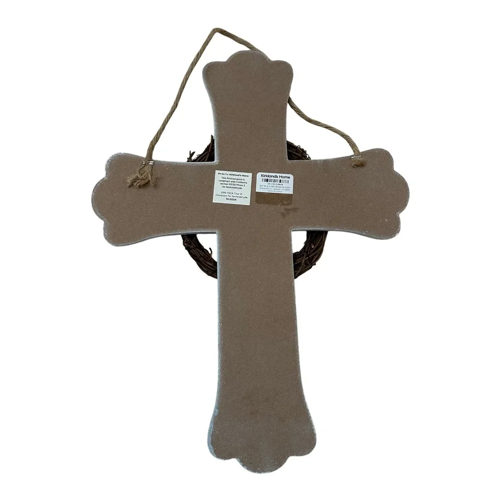 Kirklands Home He Is Risen Floral Wall Cross Blue Wood Wreath Easter Decor 14.5